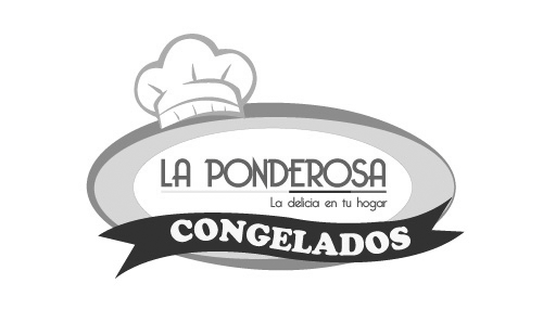 Logo de 'La Ponderosa Congelados' con un gorro de chef y un banner que dice 'Congelados'.