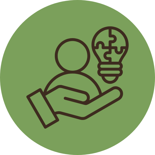 Icon with a hand, person and light bulb