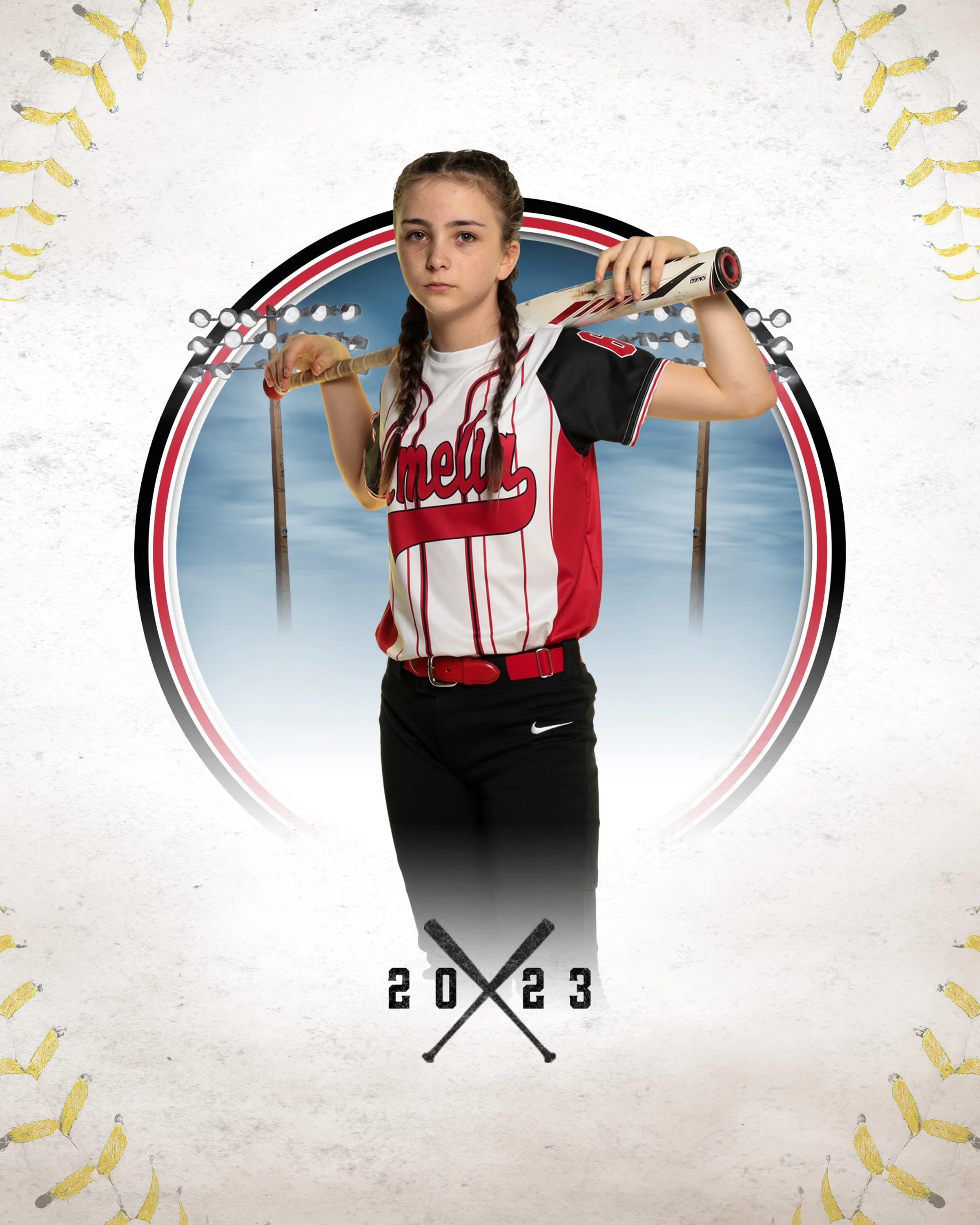 women youth softball team with baseball bat and virtual background