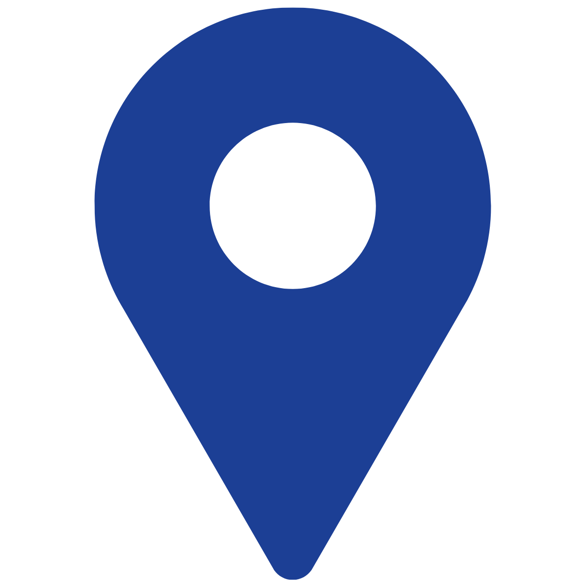 Blue location pin icon with a circular cutout in the center.
