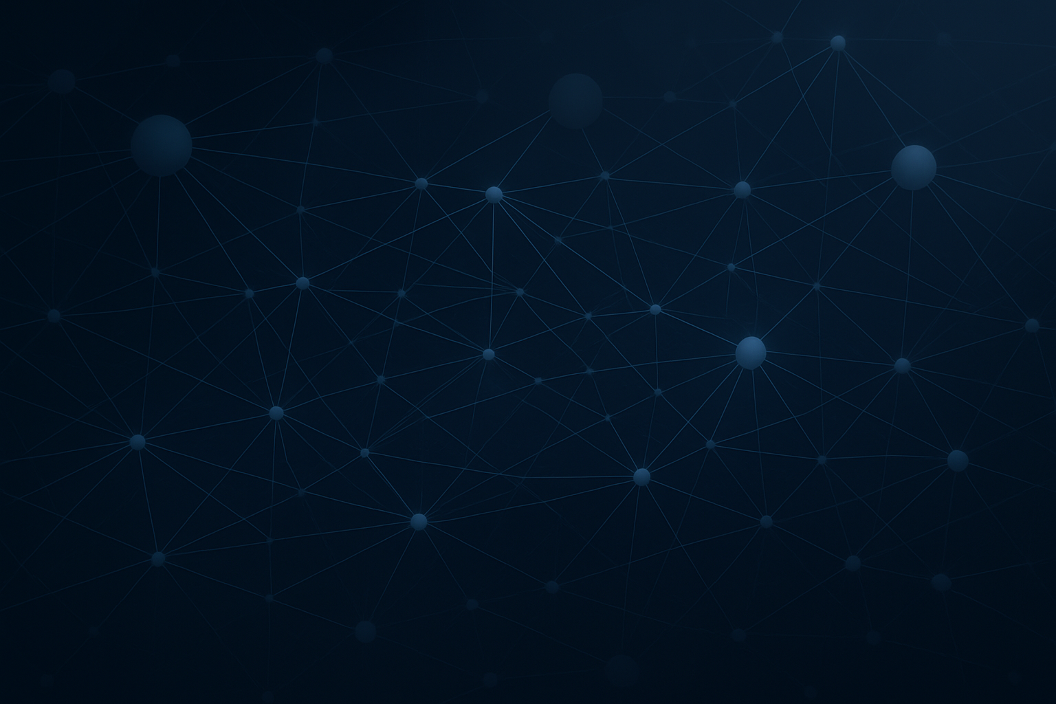 Dark blue background with interconnected dots and lines forming a web or network pattern.
