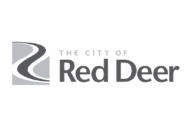Logo for the city of Red Deer with stylized road and river graphic.