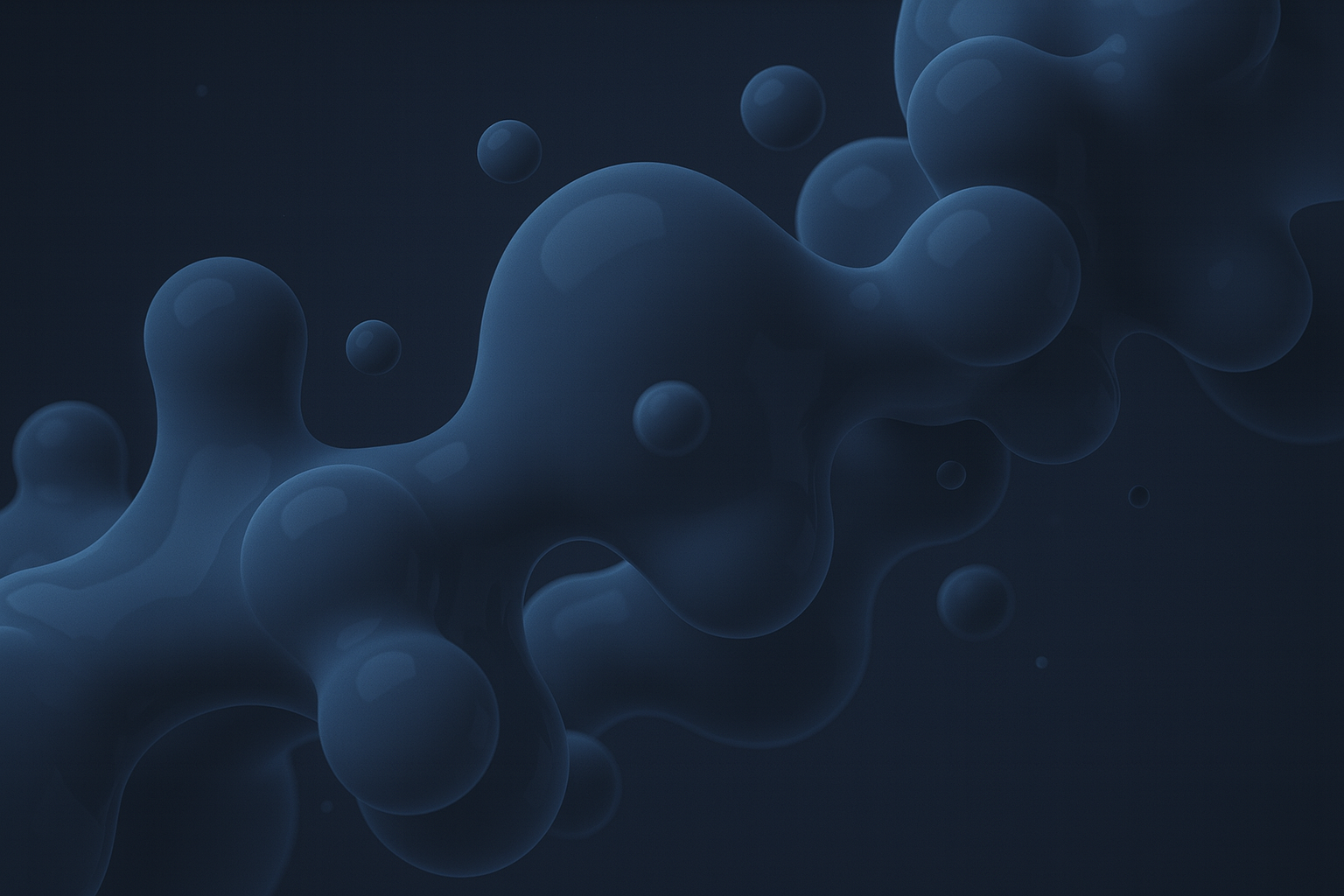 Abstract digital illustration of interconnected dark blue and black molecular structures against a dark background.