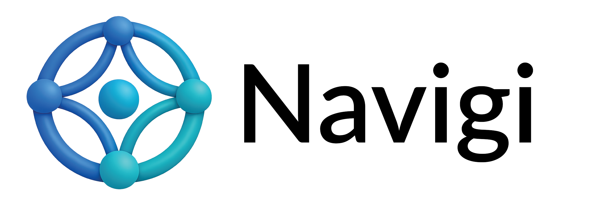 Logo of Navigi with a blue molecular structure icon and the text 'Navigi' in black.