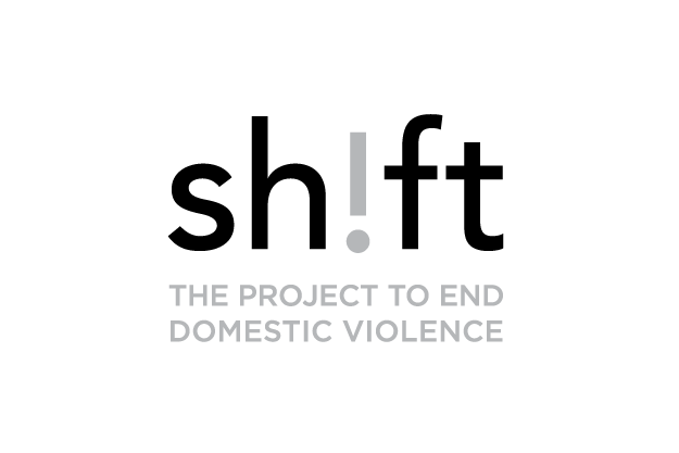 Black background with a white exclamation mark above the text 'The Project to End Domestic Violence'.