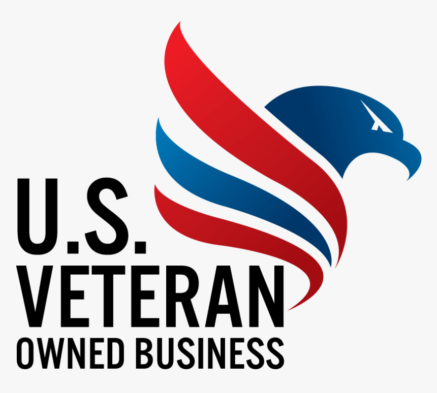 Logo with a stylized eagle in red and blue, accompanied by text 'U.S. Veteran Owned Business' indicating a veteran-owned company from the United States.