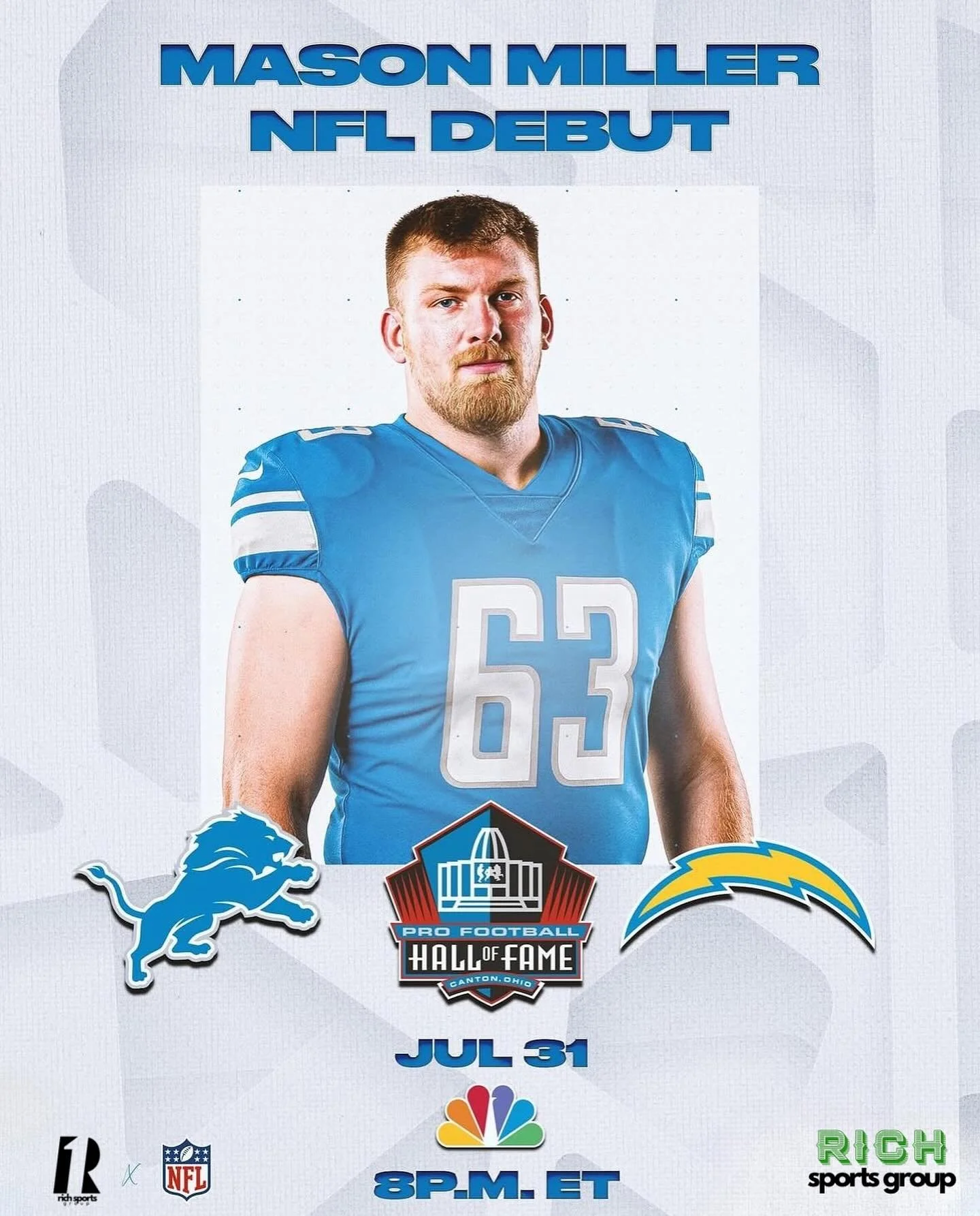 Tune into Mason&rsquo;s NFL Debut! 🚨📺
Date: July 31 🗓️
Time: 8pm⏰

LETS GO!!