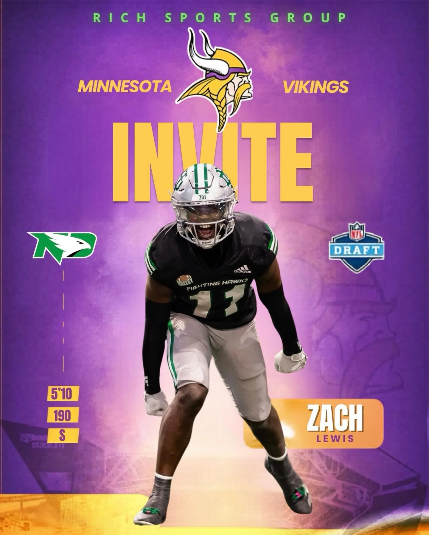 CONGRATULATIONS to ZACH LEWIS on receiving an invite to the Minnesota Vikings Rookie Mini Camp!!