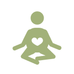 Icon of a person in a meditative pose with a heart symbol on chest, surrounded by lotus flowers.