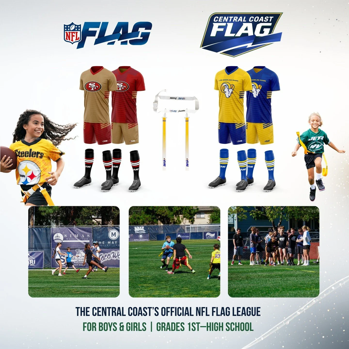 🔥 These aren&rsquo;t rec league jerseys.

Central Coast Flag athletes suit up in official, reversible NFL FLAG jerseys. Premium gear that looks and feels like the real thing.

This is what kids get excited to wear on game day.

🔥 New athletic fit
?