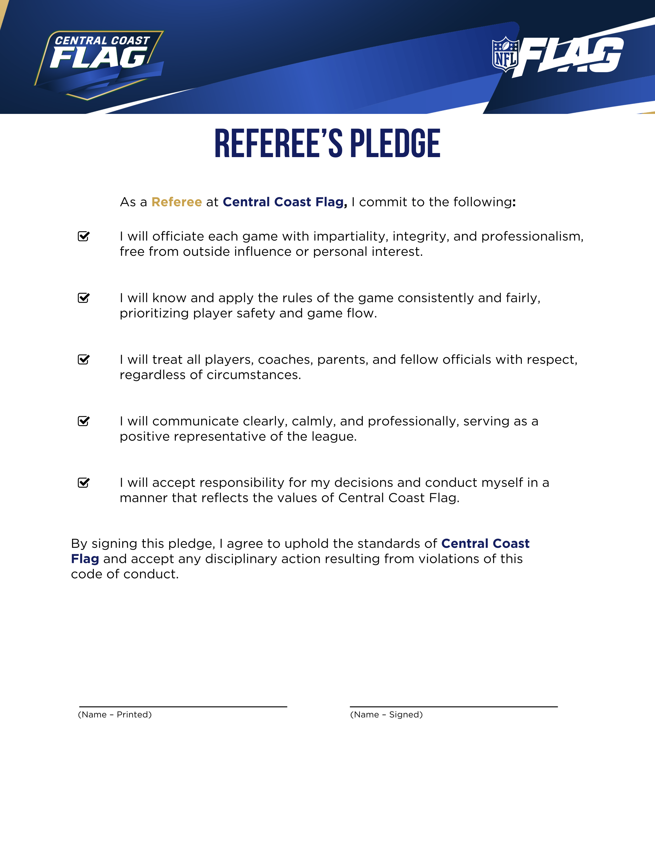 Referee's pledge to uphold league standards