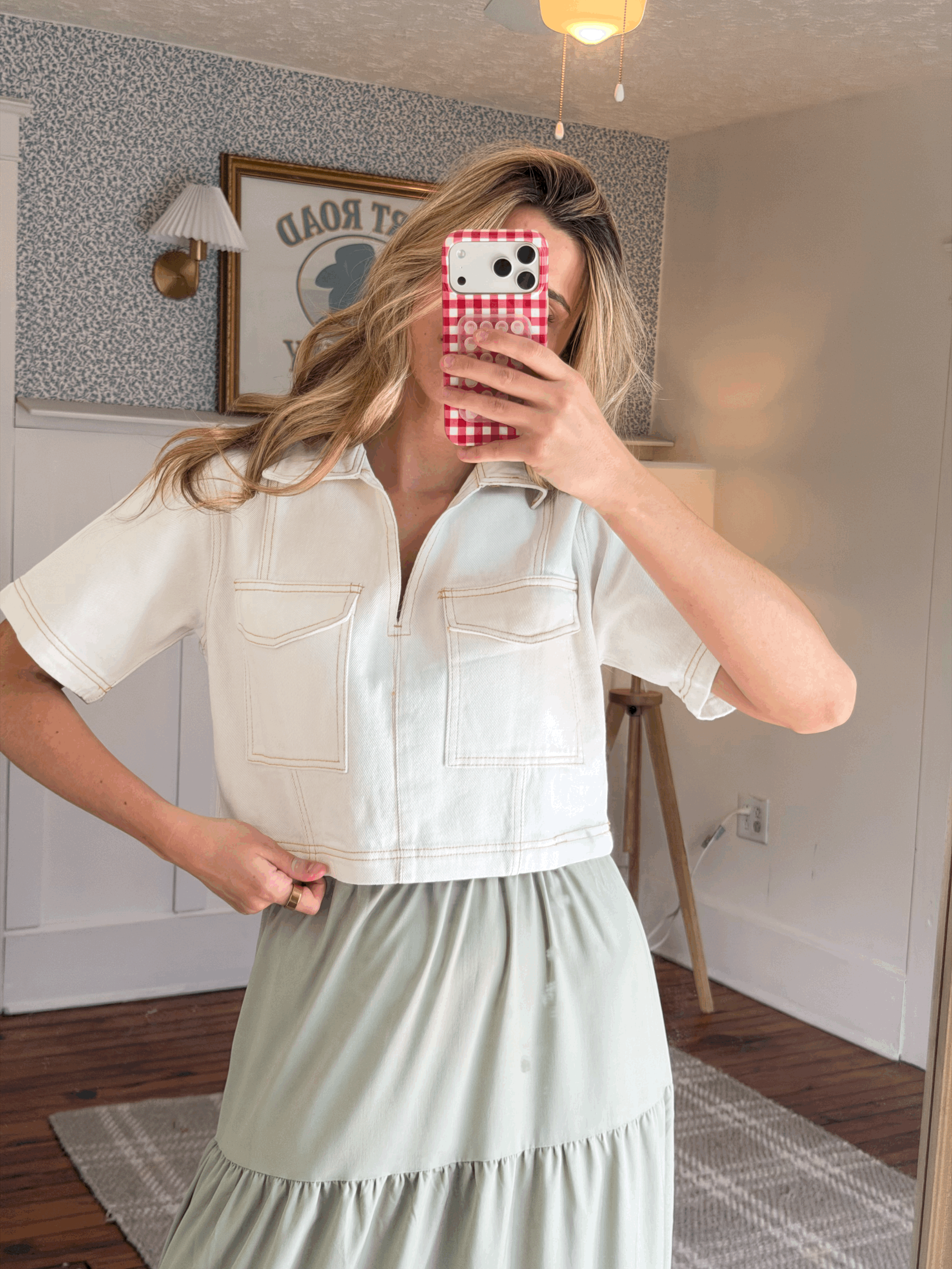 V-neck denim top in ivory