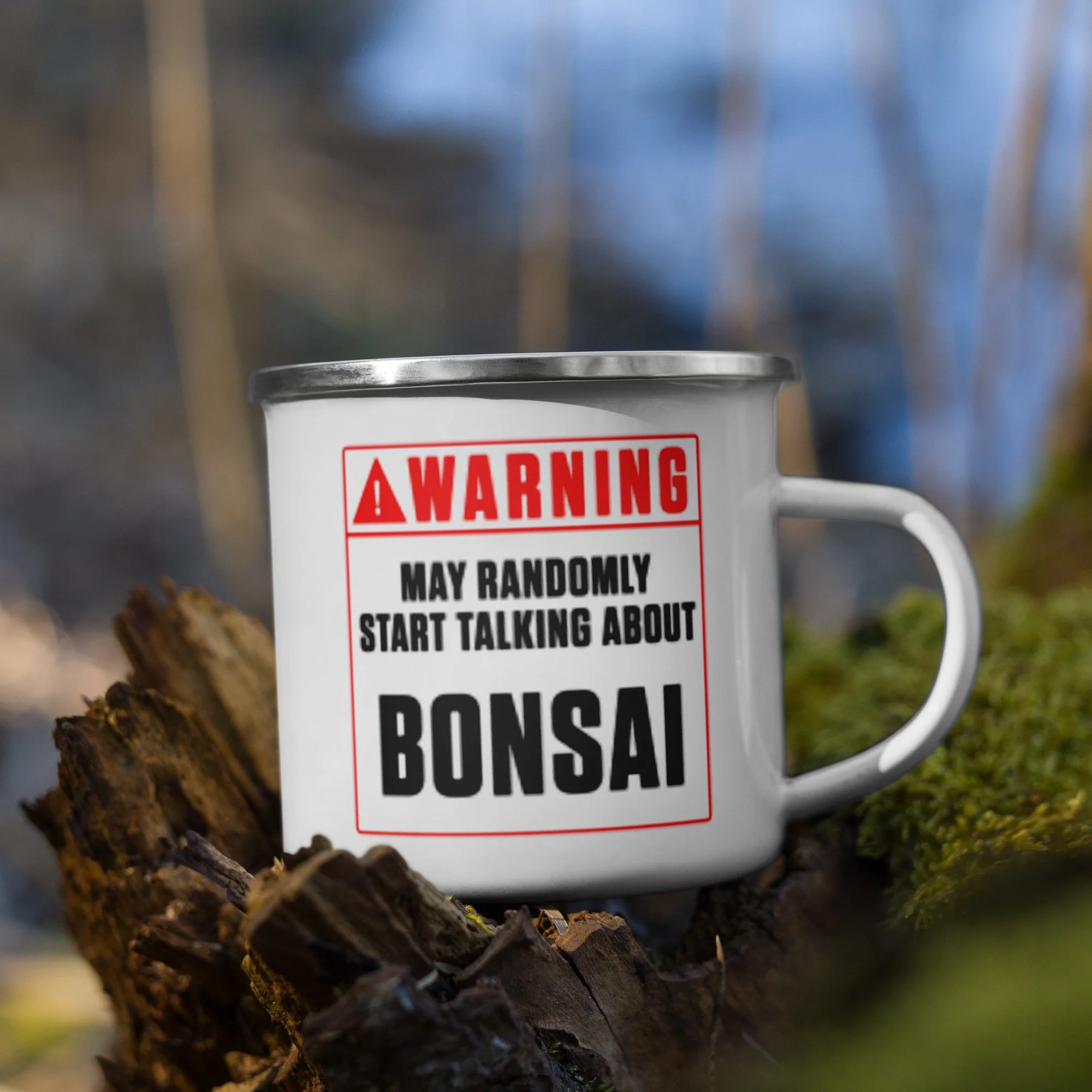 'Bonsai Warning' Enamel Mug