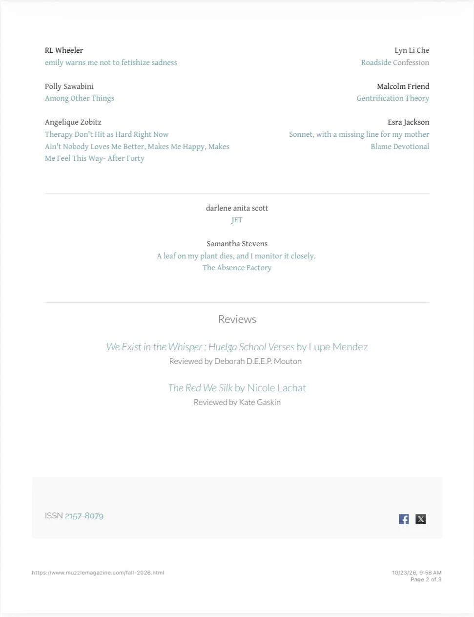 Muzzle Magazine Fall 2026 Issue 39 Contributors ctd.