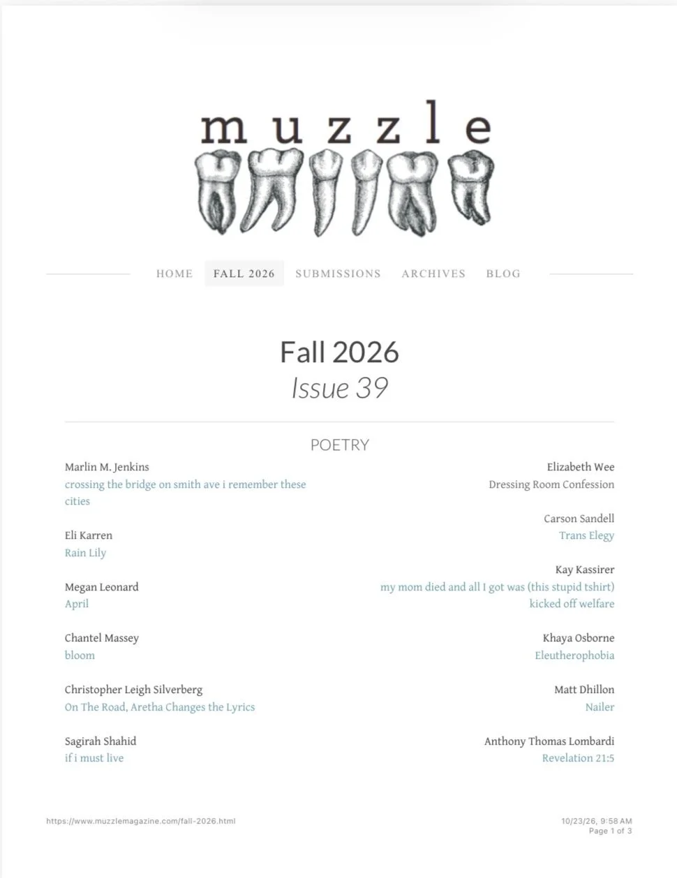 Muzzle Magazine Fall 2026 Issue 39 Contributors