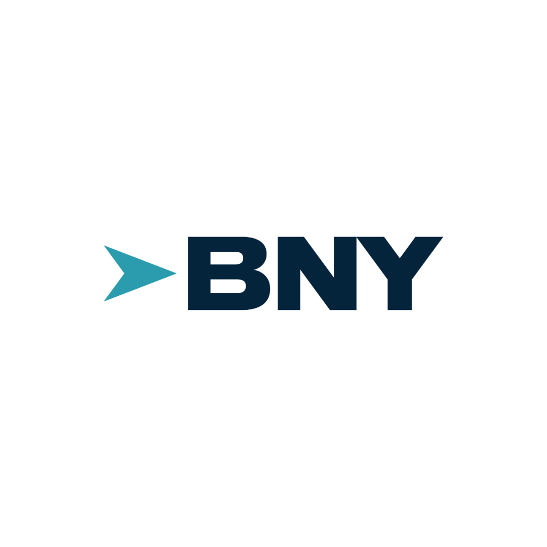 Bny Mellon logo with a blue arrow pointing right next to the letters 'BNY' in dark blue on a white background.