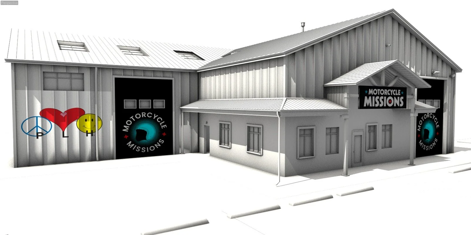 Exterior concept rendering of veteran's facility for Motorcycle Missions - Austin, TX