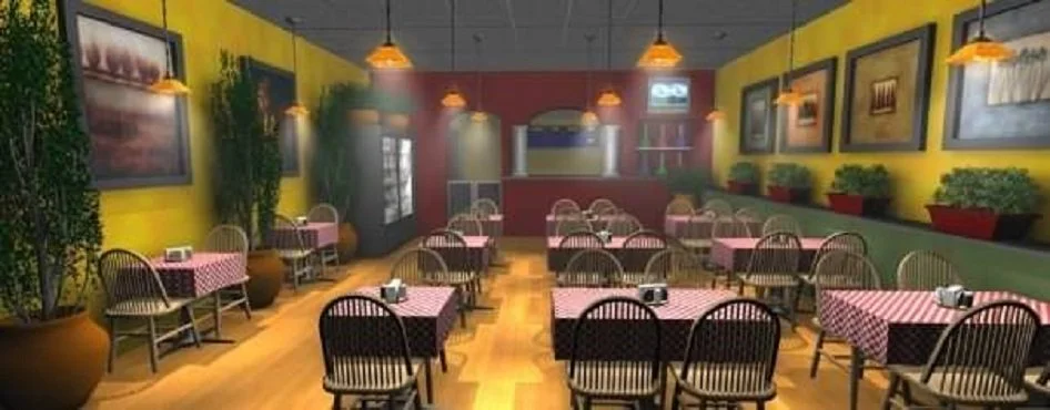 Restaurant Interior concept rendering for Zakia's Greek Cuisine - Austin, TX