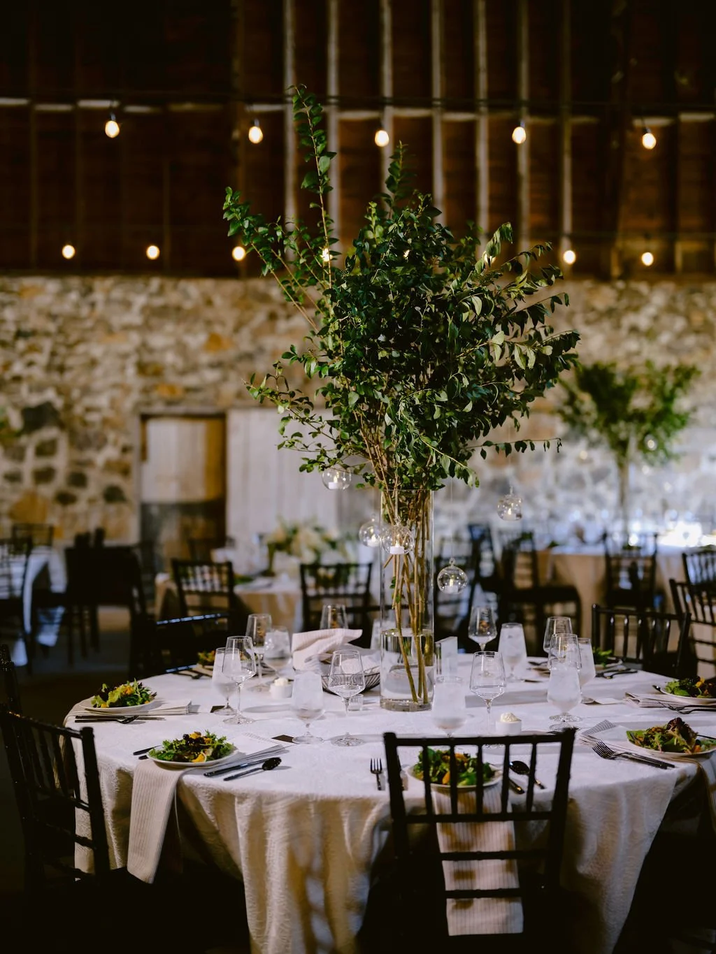 High Green Tree Centerpieces with White Linens.jpg