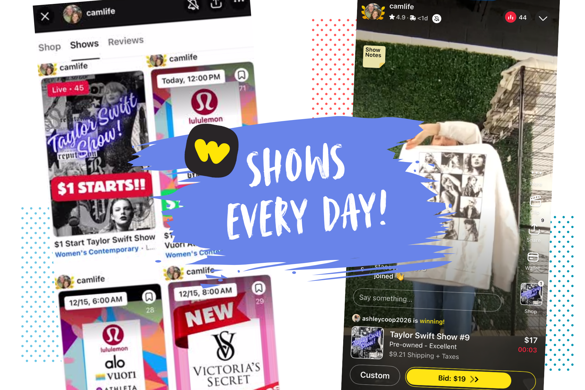 Phone screen of CAMLIFE WhatNot Shows