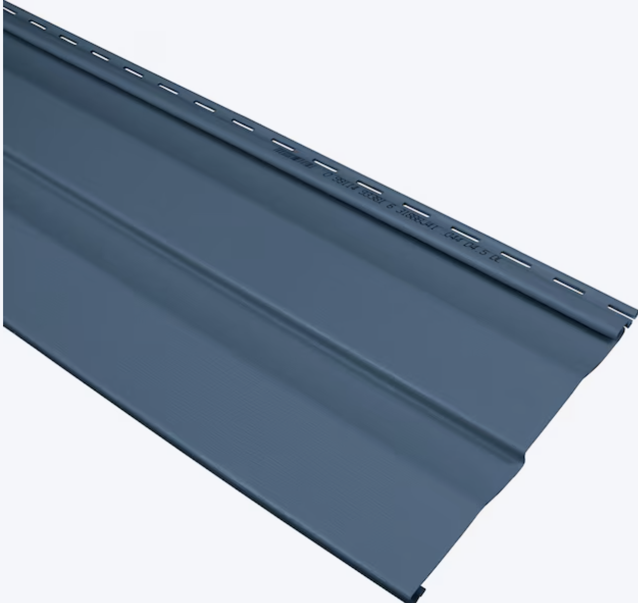 Close-up of a dark blue 4" vinyl siding.