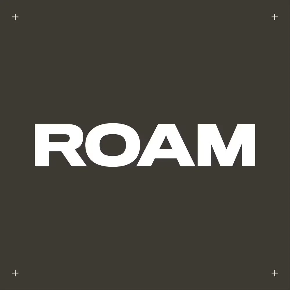 Bold white text spelling 'ROAM' on a dark background.