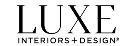 LUXE Interiors + Design logo in black and white.