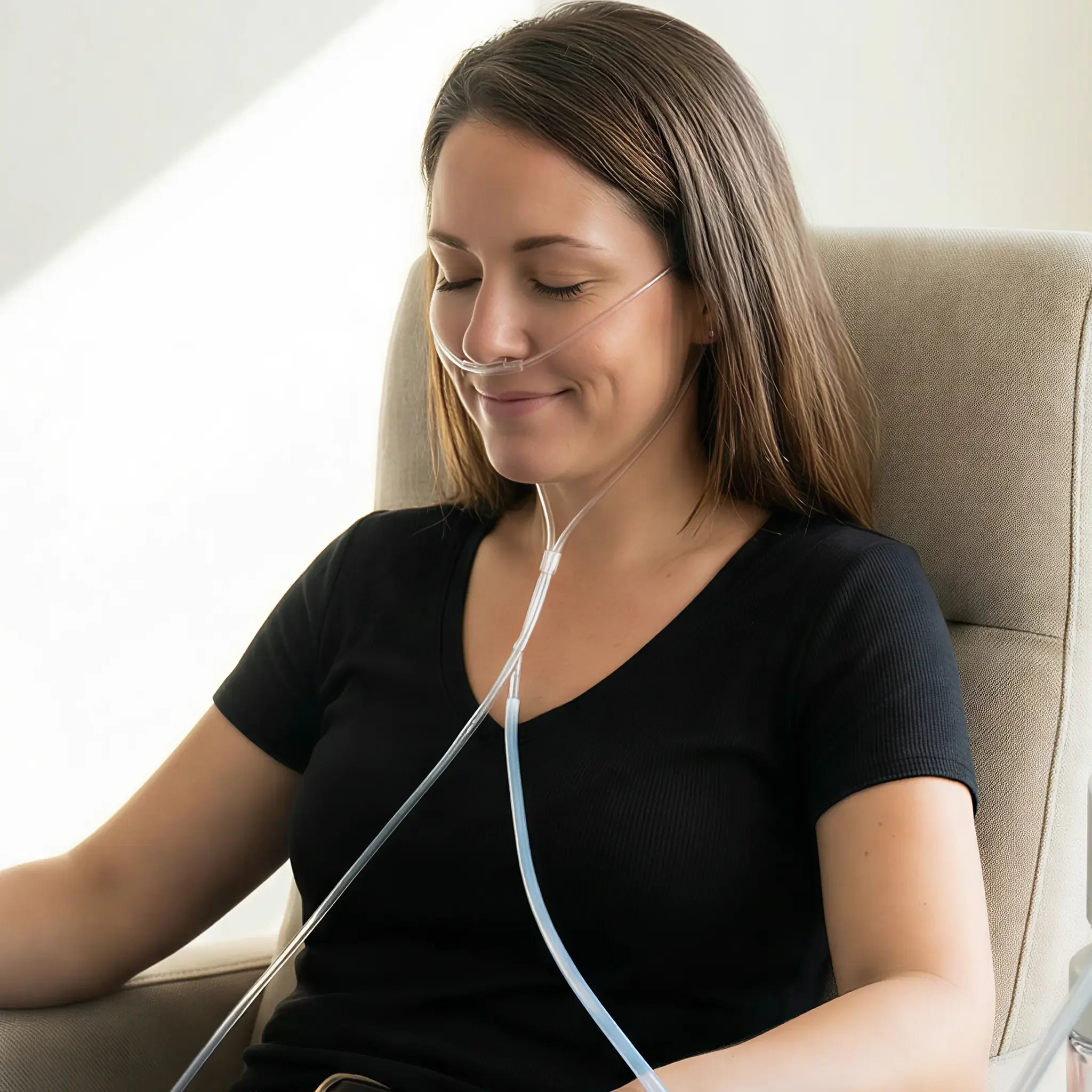 a woman receiving AquaCure Intra-nasal Molecular Hydrogen