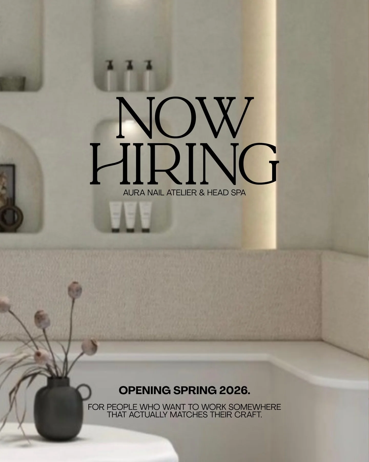 We&rsquo;re not just hiring positions, we&rsquo;re building the team behind the experience.

Aura is currently hiring nail technicians, head spa technicians, guest concierge staff, bar staff, and salon attendants ahead of our Spring 2026 opening.

We