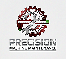 Logo for Precision Machine Maintenance featuring a gear, wrench, and the Italian flag colors