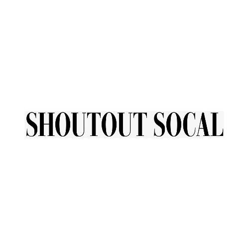Text that reads 'SHOUTOUT SOCAL' in black font on a white background.
