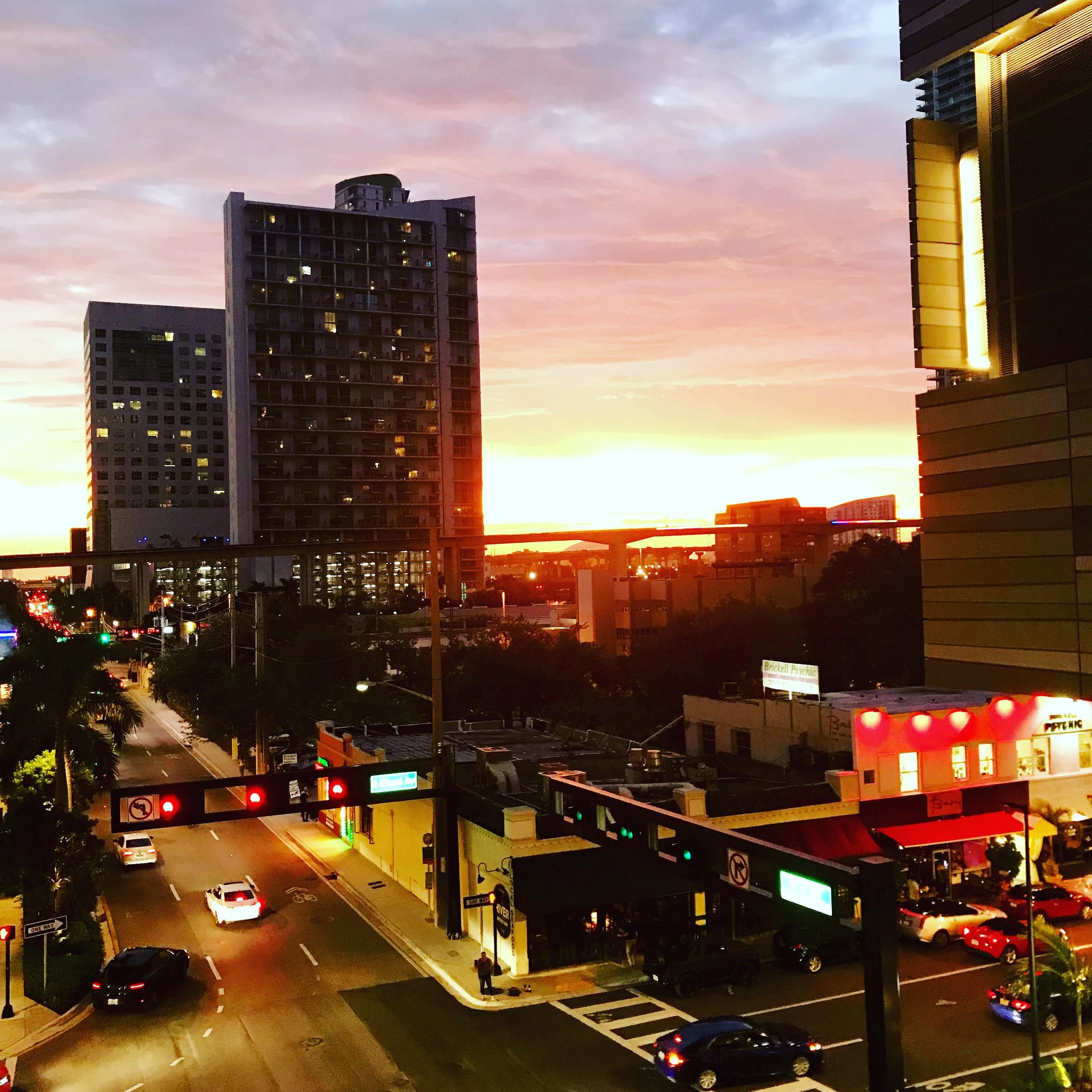 The sunset combined with the reds captured the anticipation of the city. [Brickell, Miami].