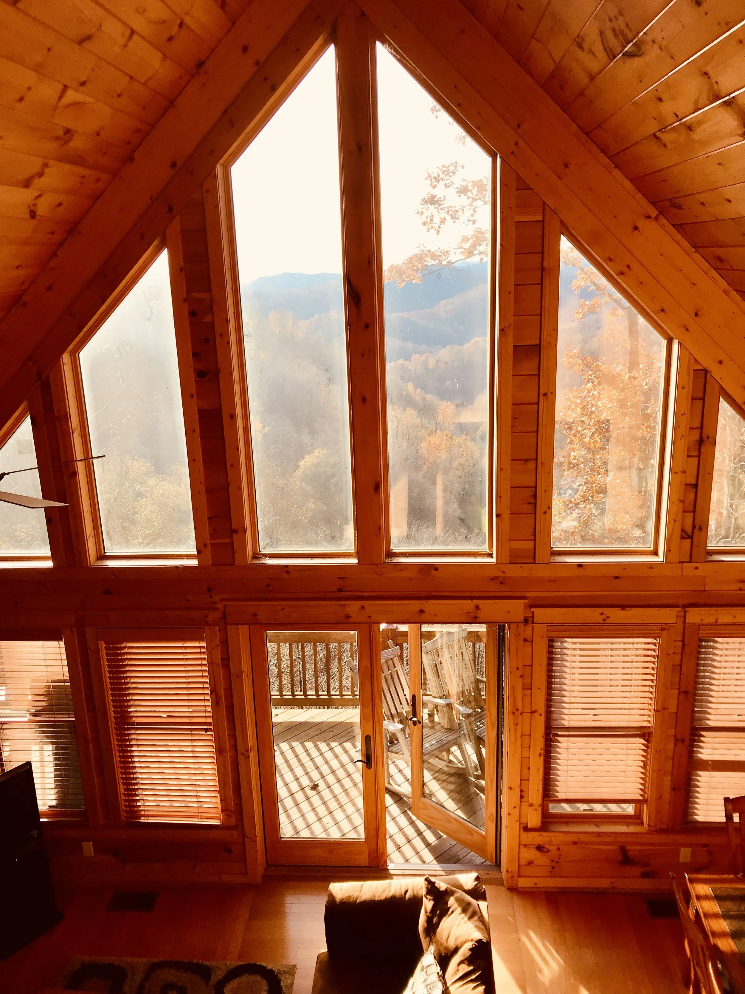 Inside the cabin. After taking this I went out, sipped coffee, and reflected on the journey. [Boone, NC].