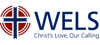 Wisconsin Evangelical Lutheran Synod (WELS) logo with a cross and shield, with the text 'WELS' and 'Christ's Love, Our Calling'.