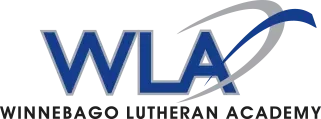 Winnebago Lutheran Academy logo with stylized blue and gray text and a checkmark