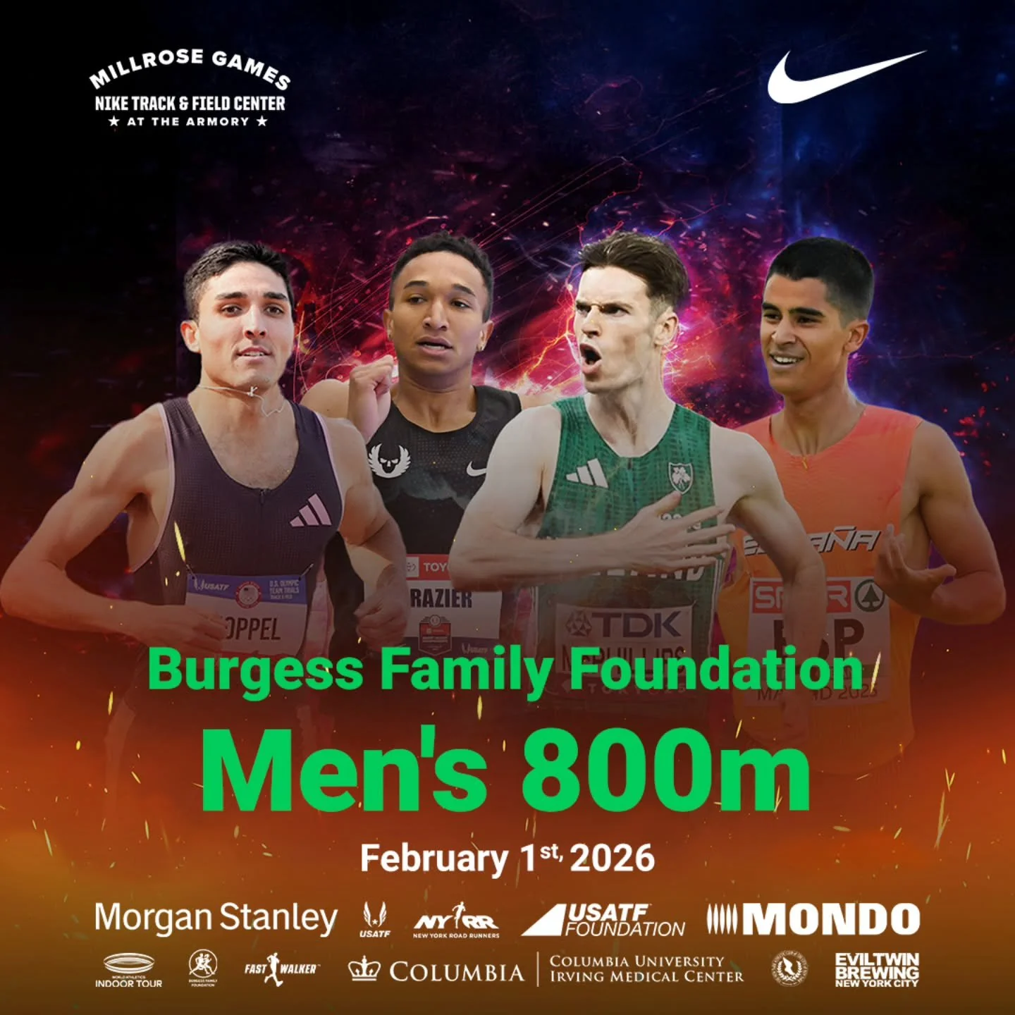The Burgess Family Foundation Men&rsquo;s 800m is set to be one of the most competitive races of the 118th Millrose Games! 👀 Five men with sub-1:43 PR&rsquo;s are entered in the field 🤯 with no clear favorite to win the race. 

The 2019 World Champ