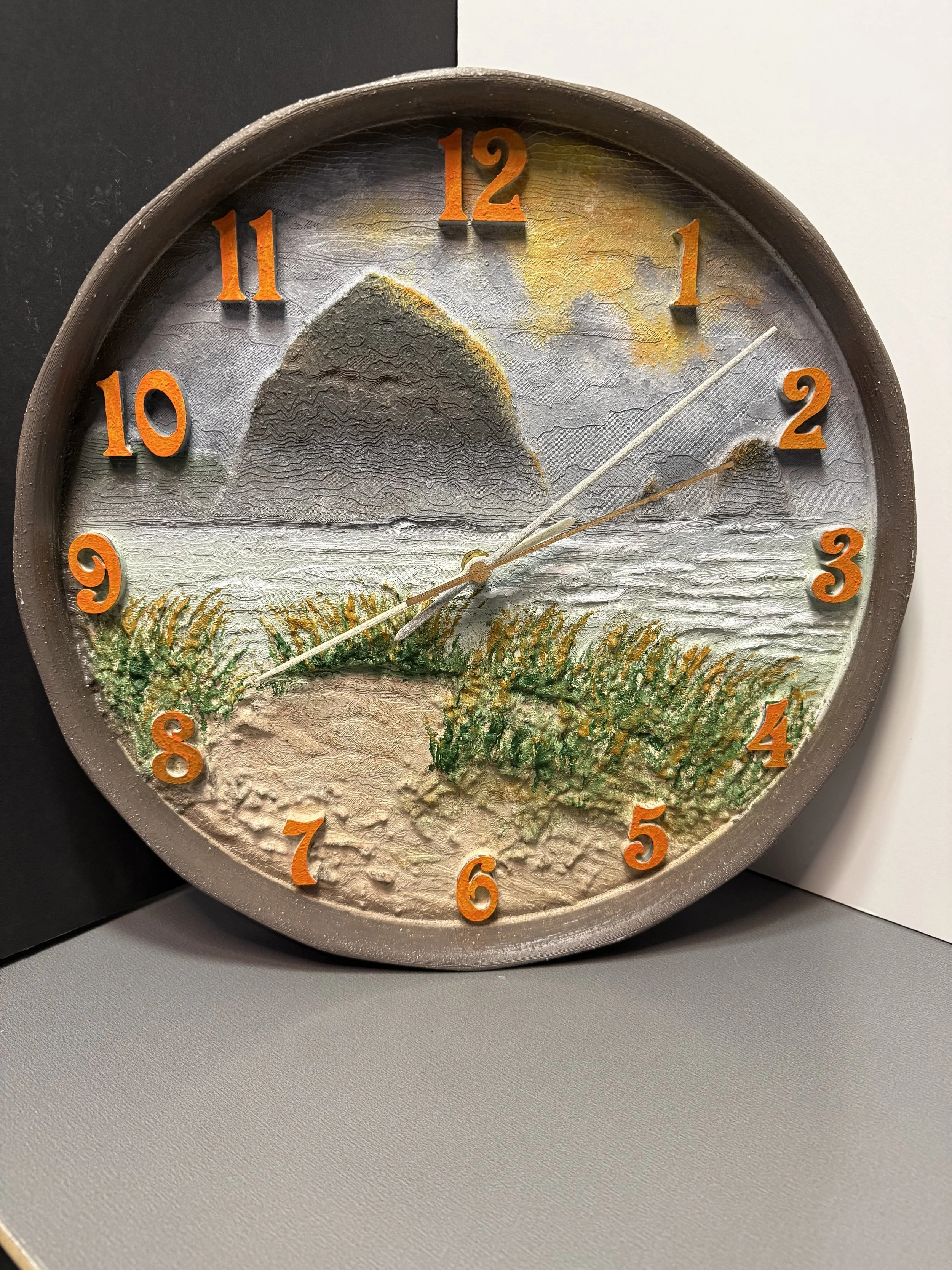 Cannon Beach Hay Stack Rock Clock  15 inch diameter