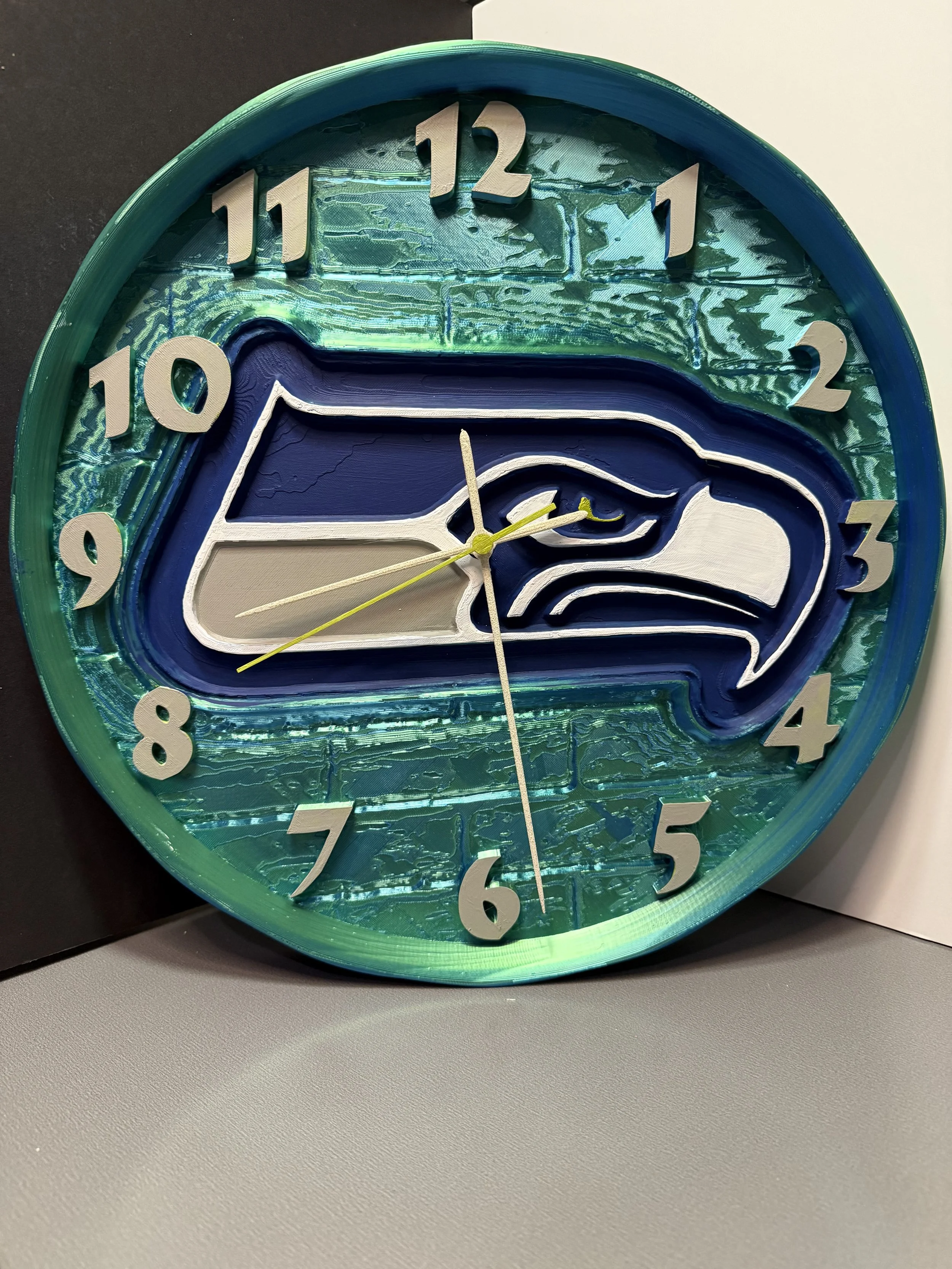 Seattle Seahawks 3D Wall Clock – Teal Edition   15.5 Inch Diameter
