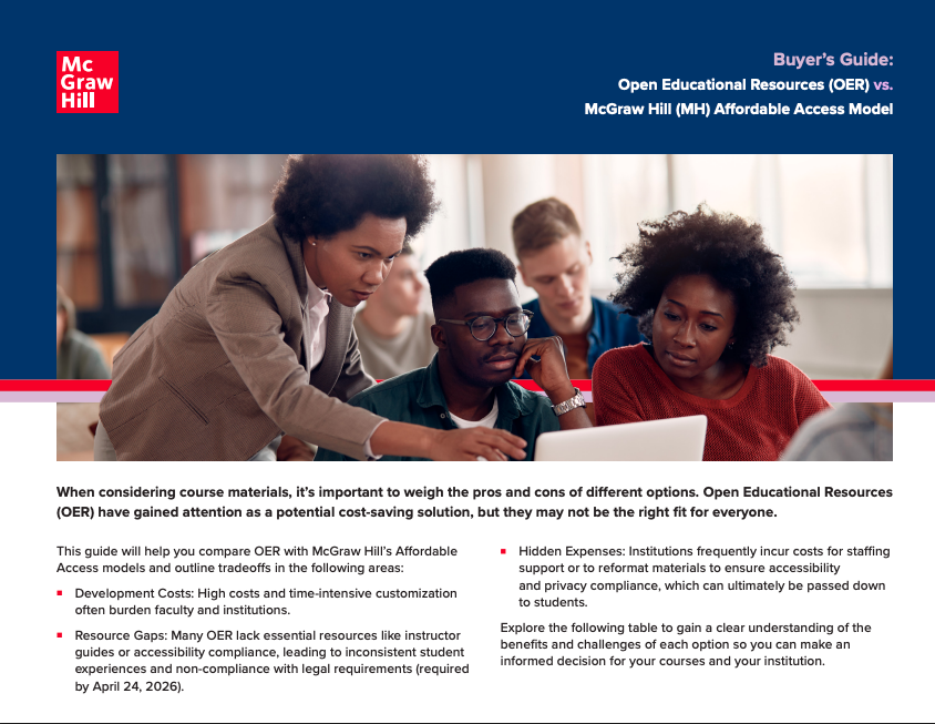 Cover of McGraw Hill’s buyer’s guide comparing OER vs Affordable Access.