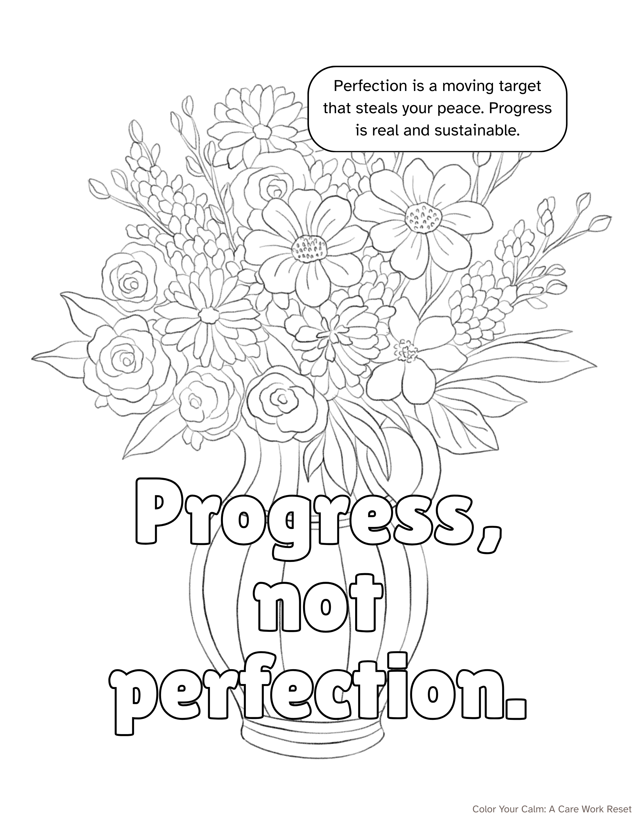 Adult Coloring Sheet: Progress, not perfection.