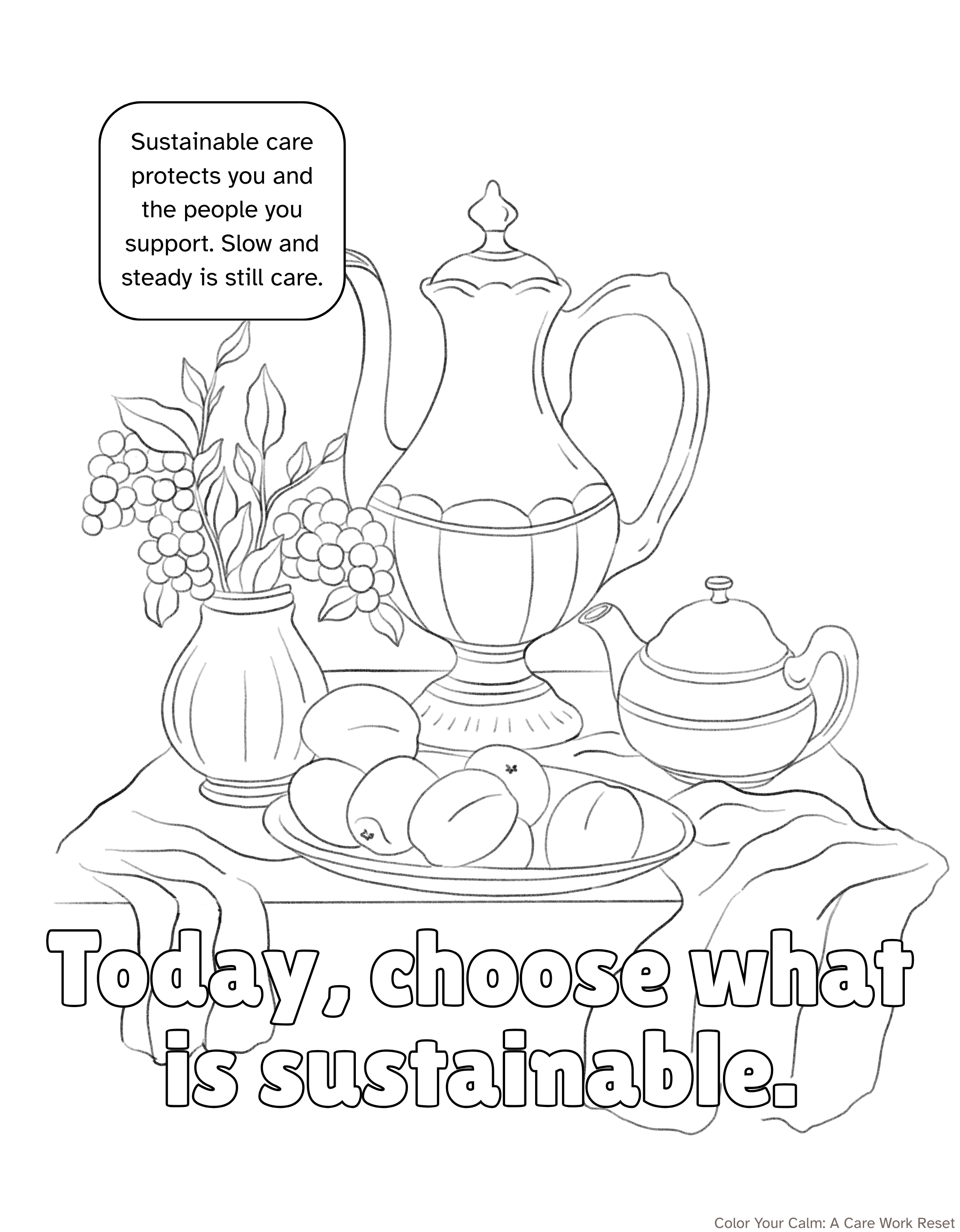 Adult Coloring Sheet:  Toyay, choose what is sustainable.