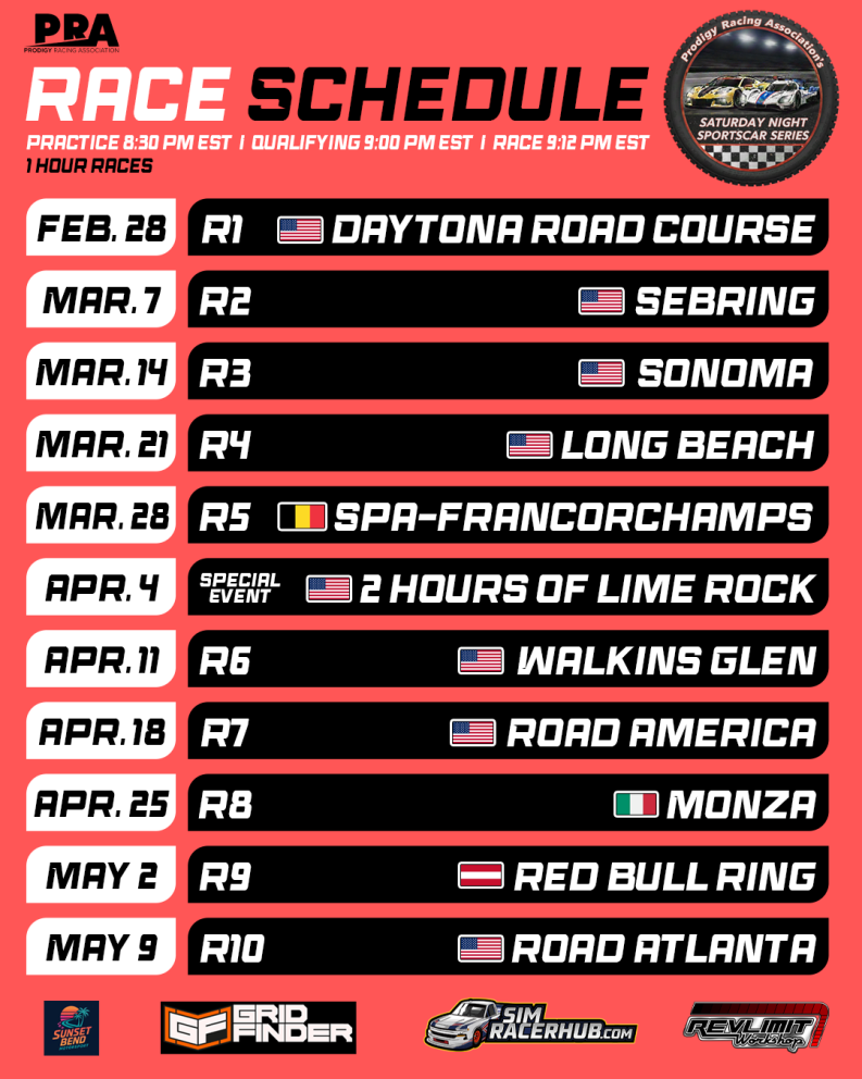 Saturday Night Sports Car Series 2026 schedule