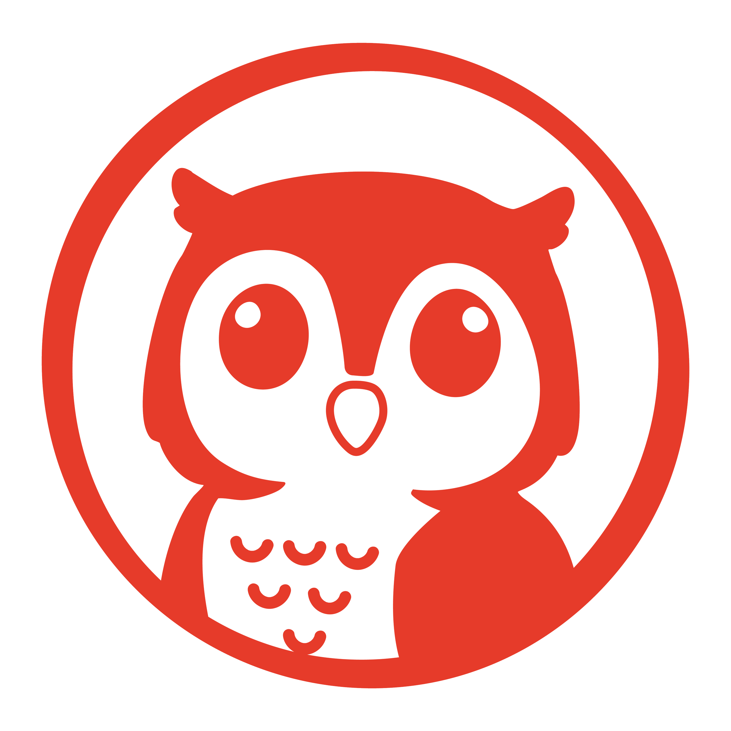 Circular MNI Kids logo of a cute cartoon owl with wide eyes, open beak, and a white belly, outlined in red.
