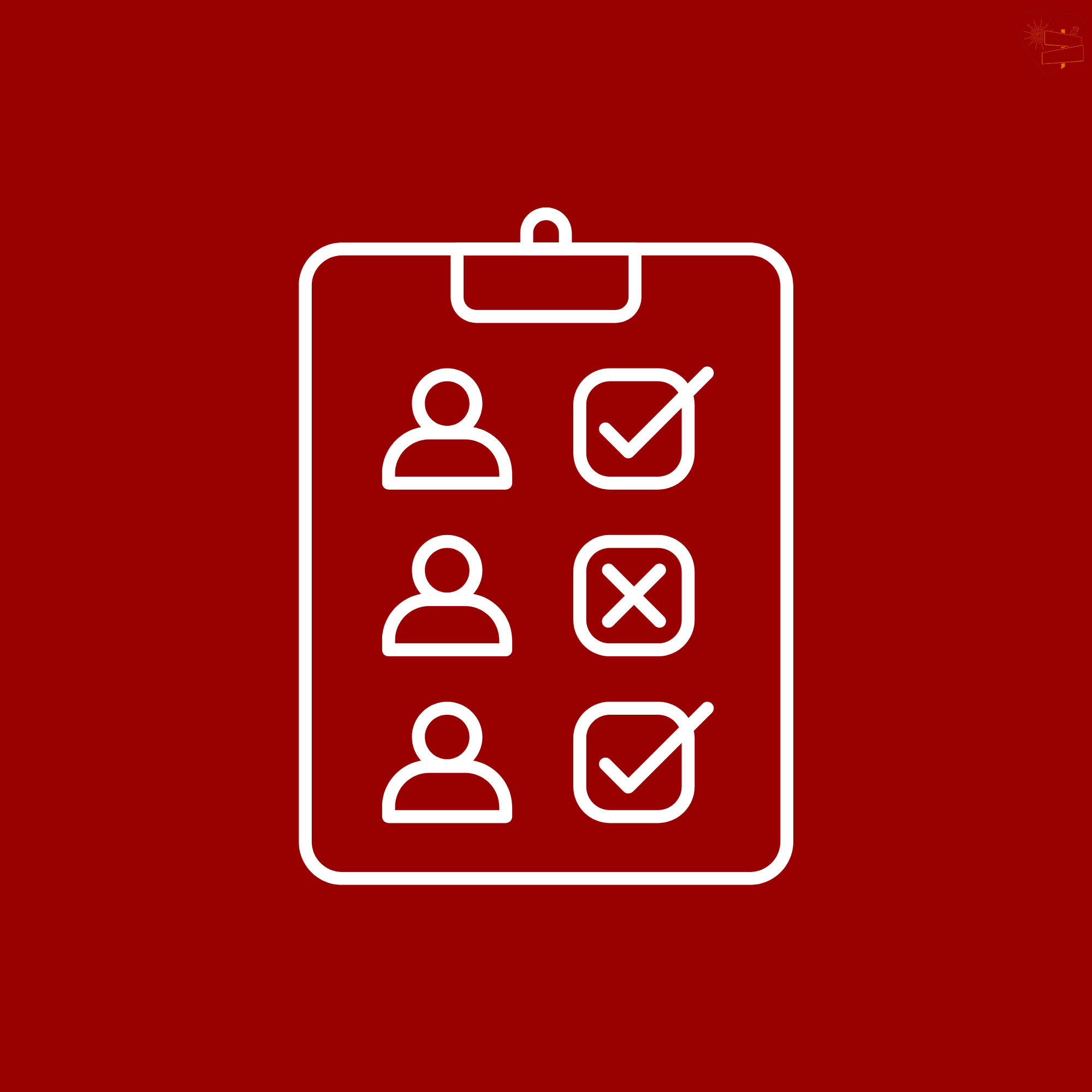 Icon of a clipboard with three user icons and checkmarks or crosses next to each, indicating selection or approval status.