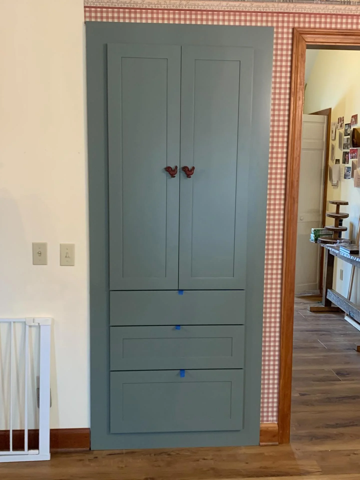 This closet had a slanted ceiling due to being under a staircase, which made storage hard and awkward. Now these clients have a beautiful built-in cabinet with optimal organization. Due to the depth of the closet these drawers were able to be 30&rdqu