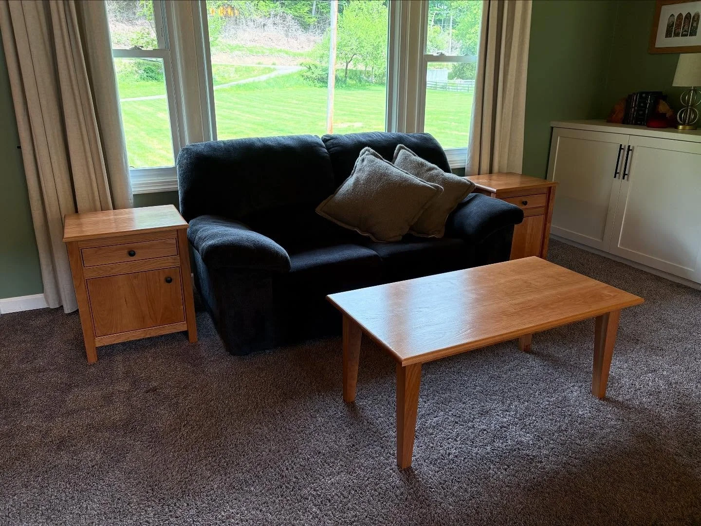 We have matching side tables and a coffee table for sale. Made 100% from solid Cherry wood. Hand crafted and built to last!
Coffee table $400.00
2 side tables $950.00
Together as a full set $1,250.00