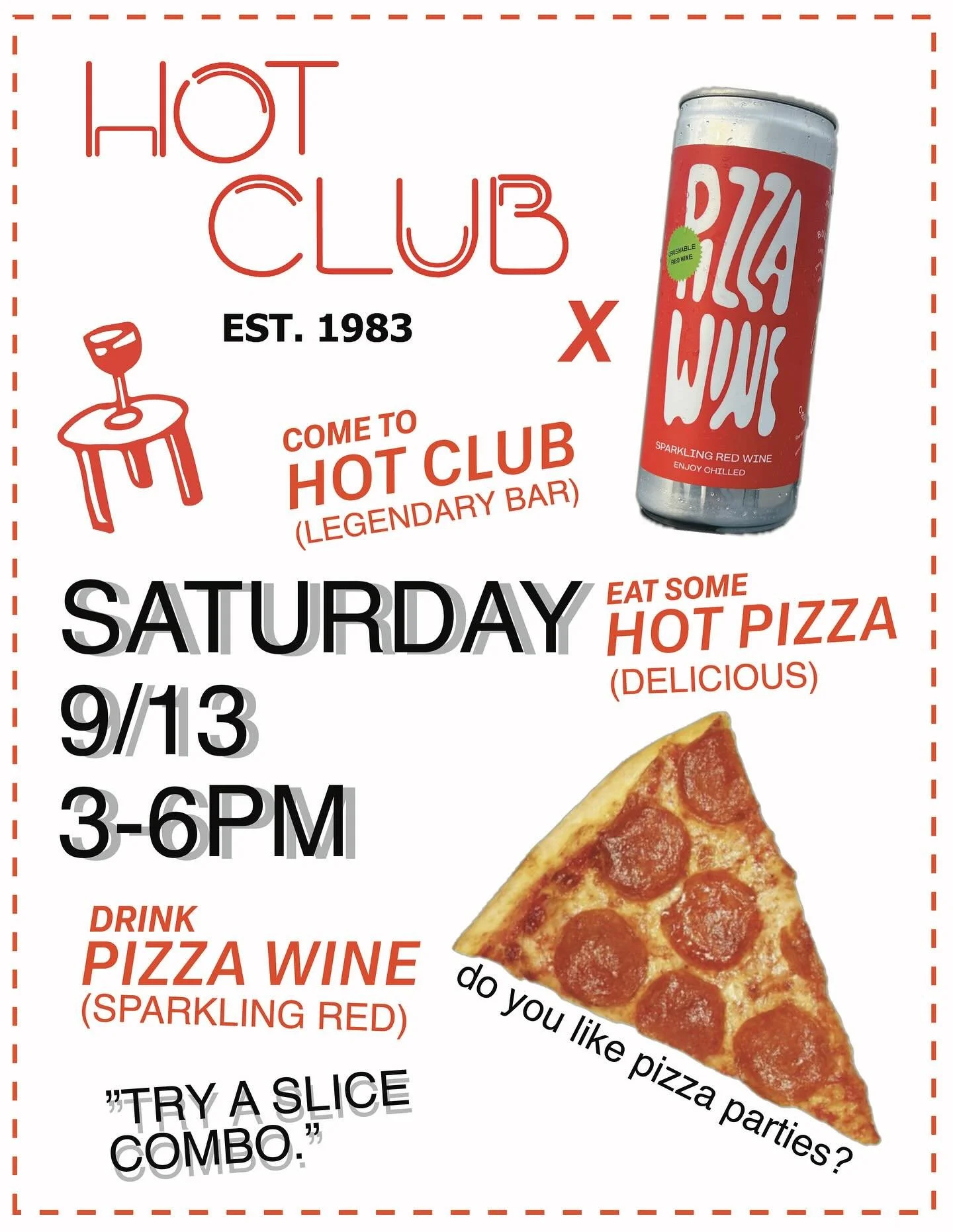 Pizza at the Hot Club? Yes please. And we&rsquo;ll be pouring Pizza Wine too! Come stop by @hotclubprovidence this Saturday from 3-6pm as we set up shop, pour some wine, and fire up some pizzas. 

Come try a sample of our sparkling red and grab yours