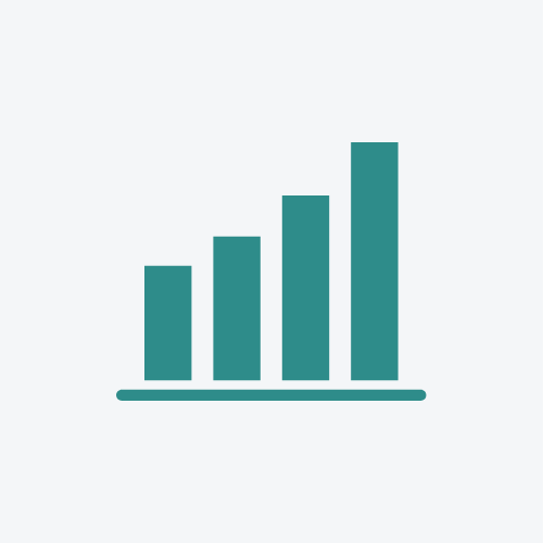 A bar graph with four ascending bars representing growth or progress.