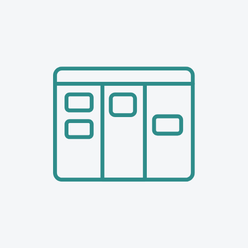 Outline icon of a website homepage or app interface with multiple sections and menu.