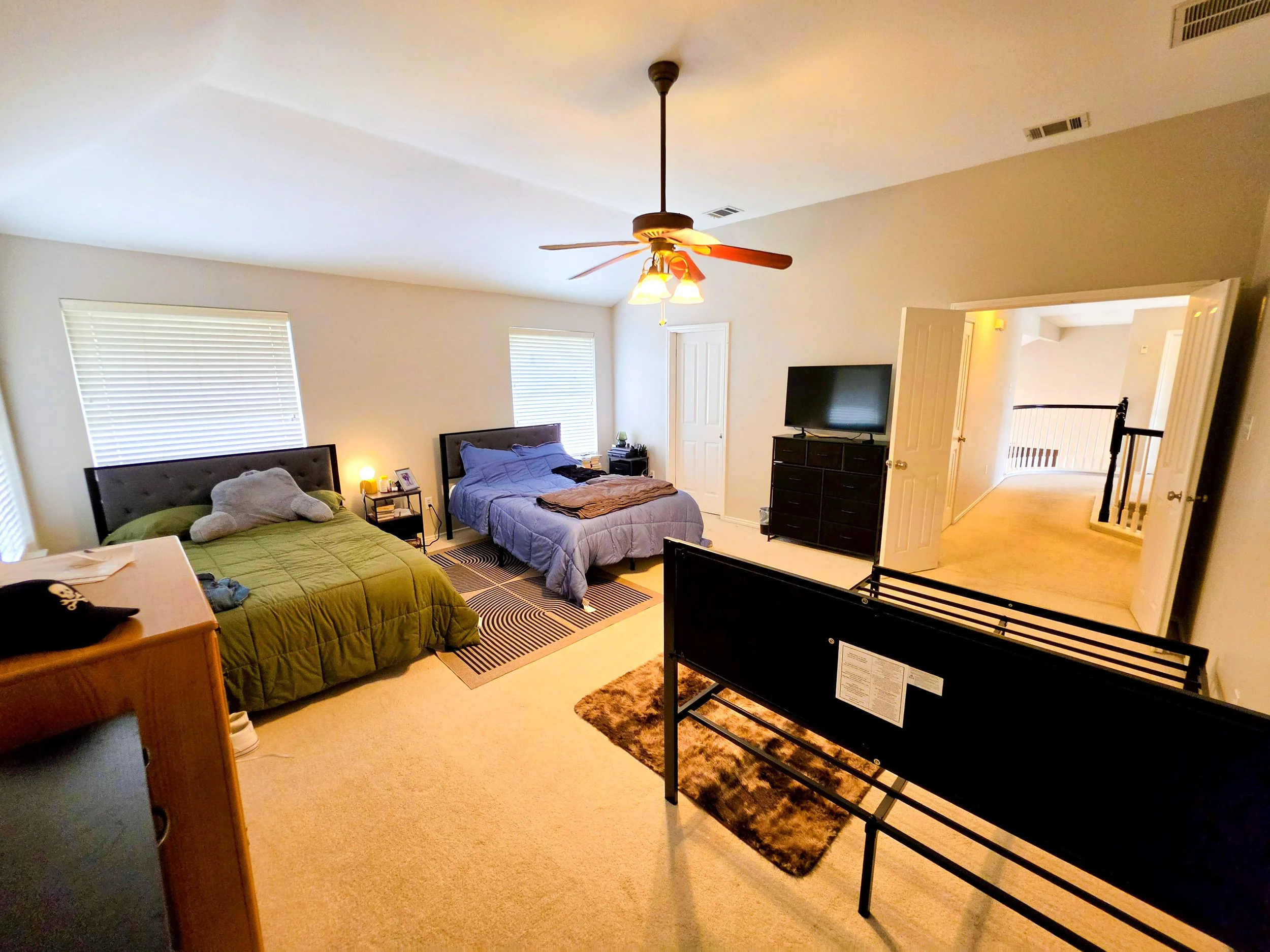 Second story master bedroom with large bathroom at Fireside.